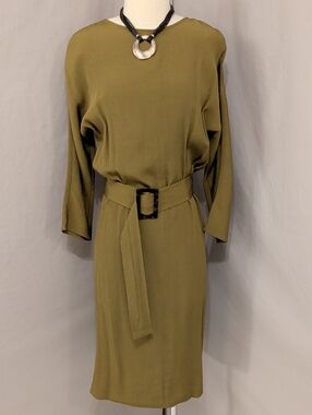 Olive Bronze Classy Long-Sleeve Belted Sheath Dress Mossimo Dutti Romania SeeMes